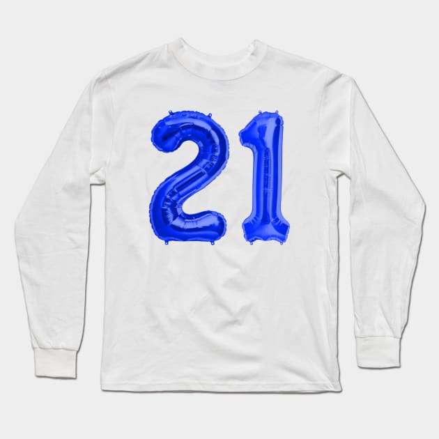 Bright Blue 21st Birthday Metallic Helium Balloons Numbers Long Sleeve T-Shirt by podartist